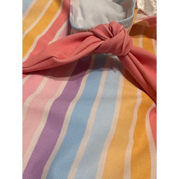 Rylee Faith Designs Girls 2T Swimsuit One Piece Rainbow Stripe Bow Shoulder NWT - Picture 10 of 10